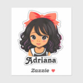 Gepersonaliseerde kleine hispanic Cartoon meisje Sticker (Vel)