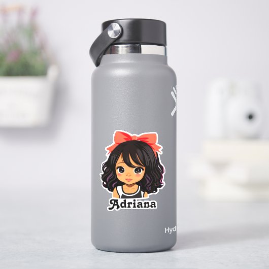 Gepersonaliseerde kleine hispanic Cartoon meisje Sticker (HydroFlask)