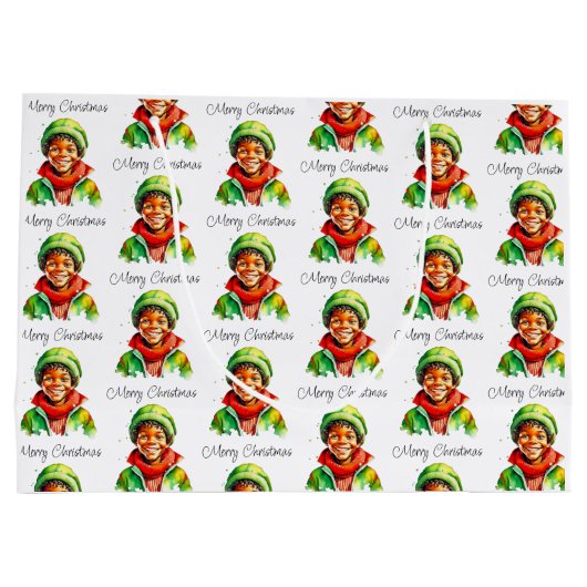 Gepersonaliseerde kleine  jongen elf kerst groot cadeauzakje (Achterkant)