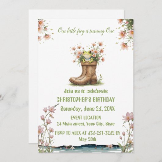 Gepersonaliseerde kleine kikker 1e verjaardagsfees kaart (Voorkant / Achterkant)