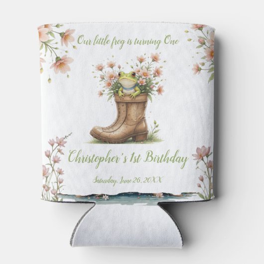 Gepersonaliseerde kleine kikker Froggie 1e verjaar Blikjeskoeler (Achterkant)