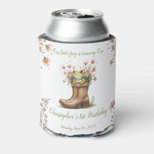 Gepersonaliseerde kleine kikker Froggie 1e verjaar Blikjeskoeler (Blikje Achterkant)