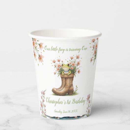 Gepersonaliseerde kleine kikker Froggie 1e verjaar Papieren Bekers (Achterkant)