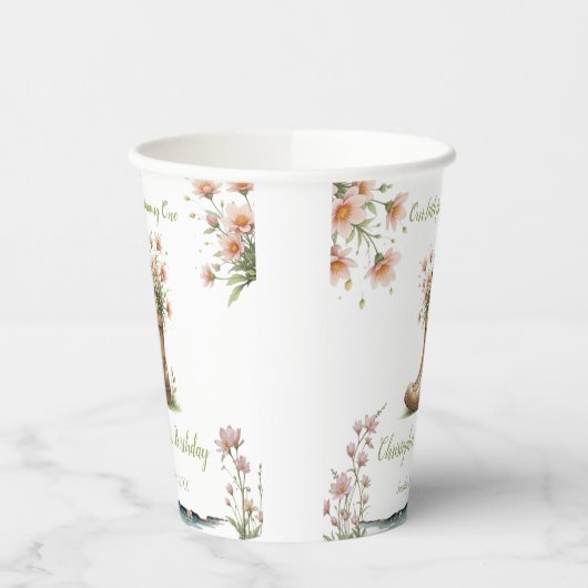 Gepersonaliseerde kleine kikker Froggie 1e verjaar Papieren Bekers (Links)