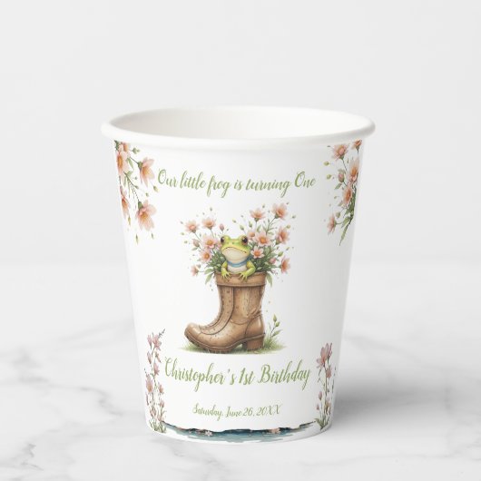 Gepersonaliseerde kleine kikker Froggie 1e verjaar Papieren Bekers (Voorkant)
