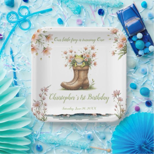 Gepersonaliseerde kleine kikker Froggie 1e verjaar Papieren Bordje (Feest)