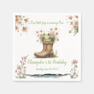 Gepersonaliseerde kleine kikker Froggie 1e verjaar Servet