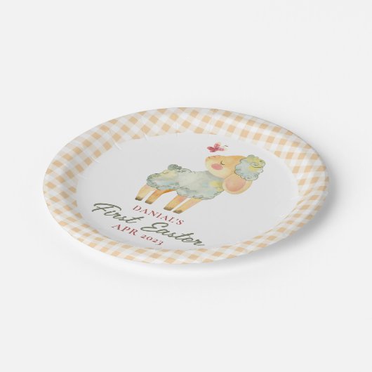 Gepersonaliseerde kleine lampjes Mijn eerste Pasen Papieren Bordje (Gekanteld)