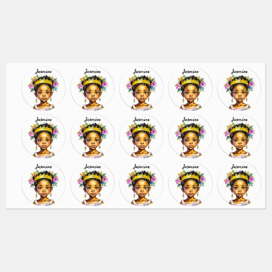 Gepersonaliseerde kleine meisje prinses van kleur labels (Vel)