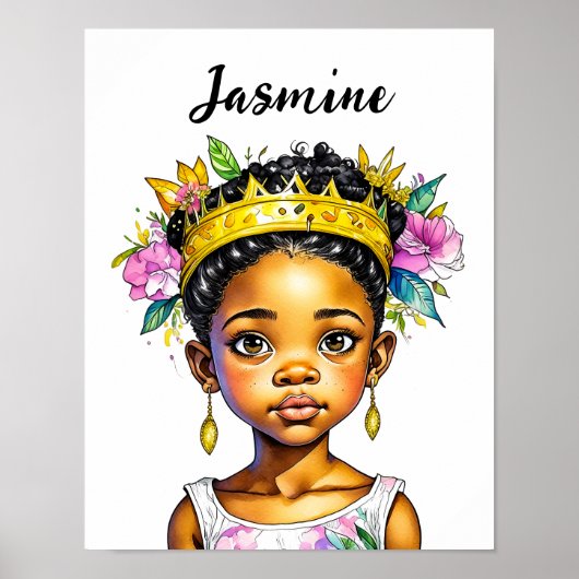 Gepersonaliseerde kleine meisje prinses van kleur poster (Voorkant)