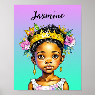 Gepersonaliseerde kleine meisje prinses van kleur poster