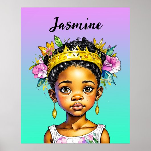 Gepersonaliseerde kleine meisje prinses van kleur poster (Voorkant)