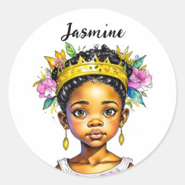 Gepersonaliseerde kleine meisje prinses van kleur ronde sticker