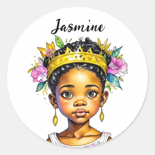Gepersonaliseerde kleine meisje prinses van kleur ronde sticker (Voorkant)