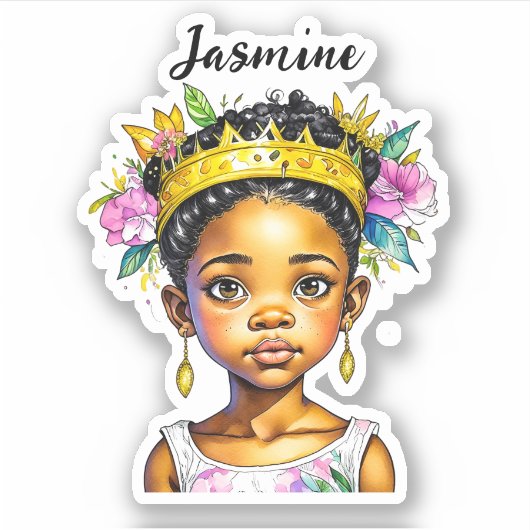 Gepersonaliseerde kleine meisje prinses van kleur sticker (Voorkant)
