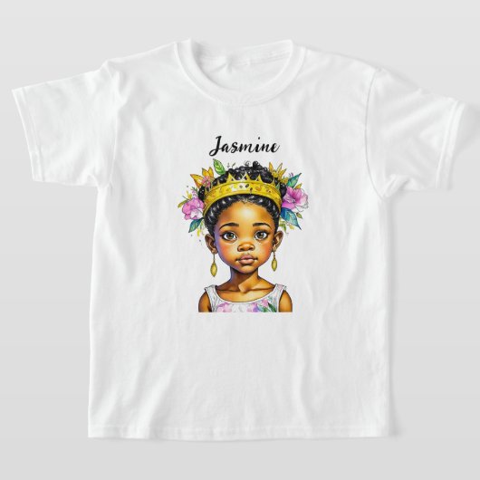 Gepersonaliseerde kleine meisje prinses van kleur t-shirt (Laagn)