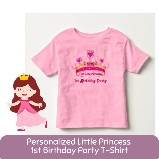 Gepersonaliseerde kleine prinses 1e verjaardag roz kinder shirts