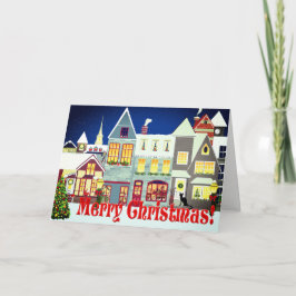 Gepersonaliseerde Kleine Stad Straat Scene Kerstmi Feestdagen Kaart