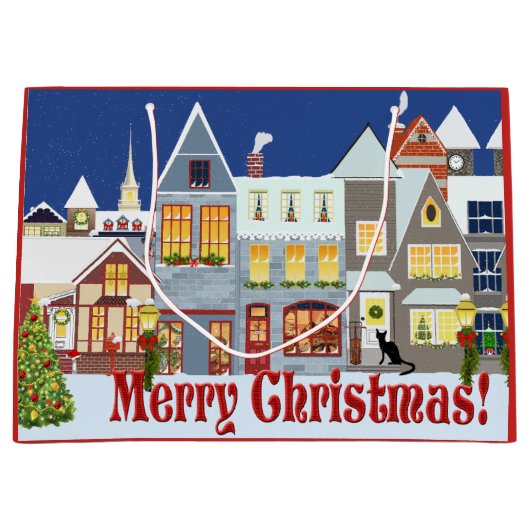 Gepersonaliseerde kleine stadscène kerst large cadeautasje (Voorkant)
