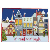 Gepersonaliseerde kleine stadscène kerst large cadeautasje (Achterkant)