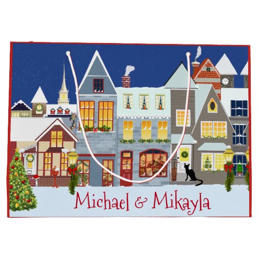 Gepersonaliseerde kleine stadscène kerst large cadeautasje (Achterkant)