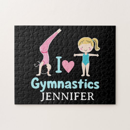 Gepersonaliseerde kleine turnster meisje, ik hou v legpuzzel (Horizontaal)