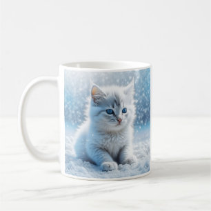 Gepersonaliseerde kleine witte kitten in sneeuw koffiemok