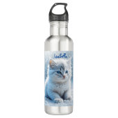 Gepersonaliseerde kleine witte kitten in sneeuw waterfles  (Voorkant)