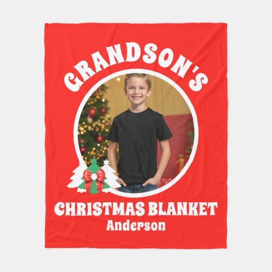 Gepersonaliseerde kleinzoon foto kerst fleece deken (Voorkant)