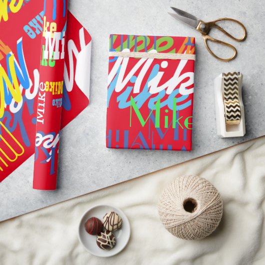 Gepersonaliseerde kleur jongens naam patroon cadeaupapier (Crafts)