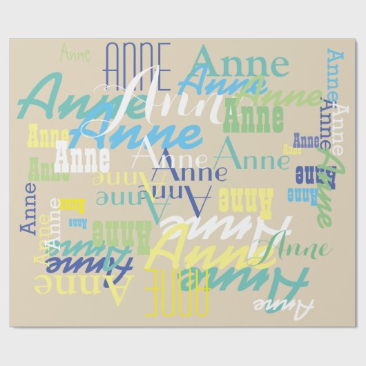 Gepersonaliseerde kleur kinder naampatroon op beig cadeaupapier (Vlak)