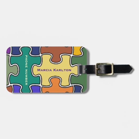 Gepersonaliseerde kleur puzzelstukken bagagelabel (Voorkant horizontaal)