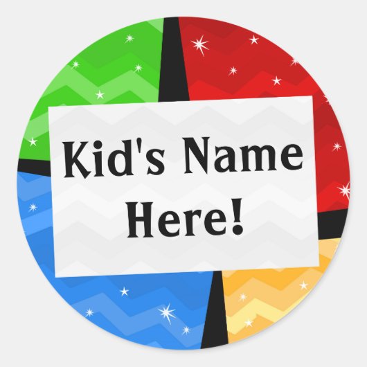 Gepersonaliseerde kleur vierkanten Kinder school n Ronde Sticker (Voorkant)