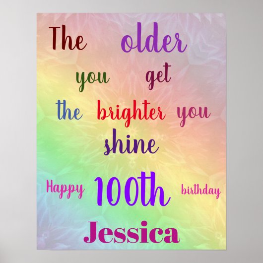  gepersonaliseerde kleurige 100e geboortedag naam poster (Voorkant)