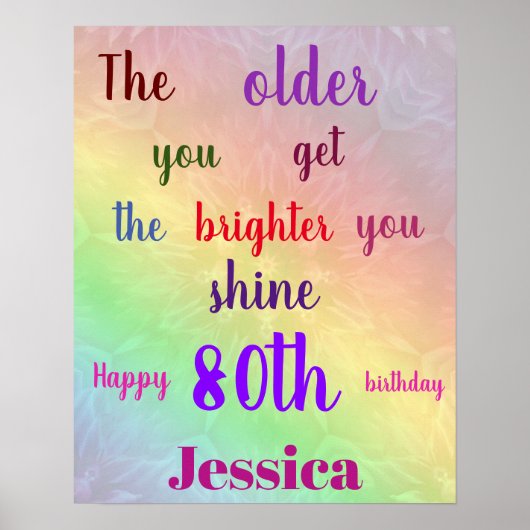 gepersonaliseerde kleurige 80th Birthday Name Poster (Voorkant)