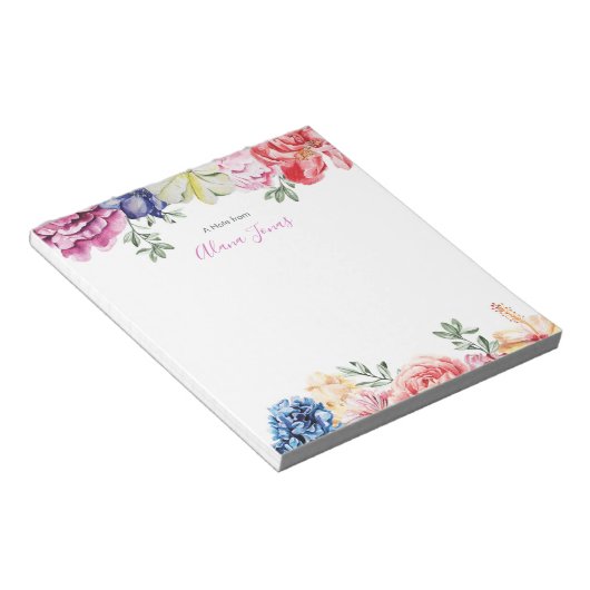 Gepersonaliseerde kleurige florale waterverf Notit Notitieblok (Schuin)