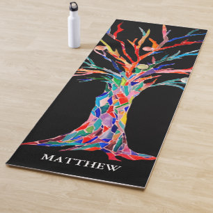 Gepersonaliseerde kleurige regenboogboom - zwart yogamat