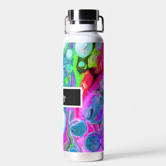 Gepersonaliseerde kleurige zwenken Marble Fluid Ar Waterfles (Achterkant)