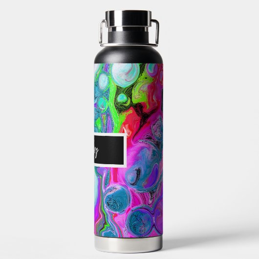 Gepersonaliseerde kleurige zwenken Marble Fluid Ar Waterfles (Achterkant)