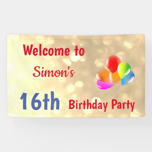 Gepersonaliseerde kleurrijke 16e verjaardag spandoek (Horizontaal)