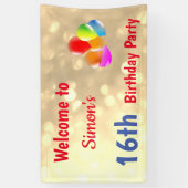 Gepersonaliseerde kleurrijke 16e verjaardag spandoek (Verticaal)