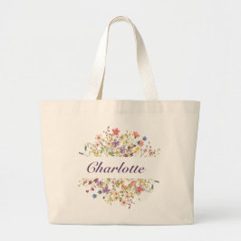 Gepersonaliseerde kleurrijke bloemen grote tote bag