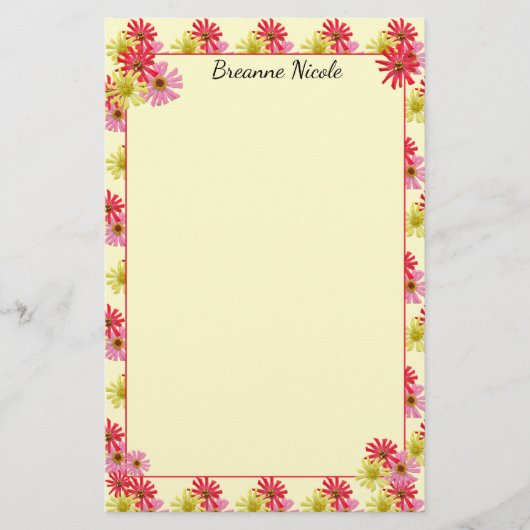 Gepersonaliseerde kleurrijke Cactus Zinnia 5.5 x 8 Briefpapier (Voorkant)