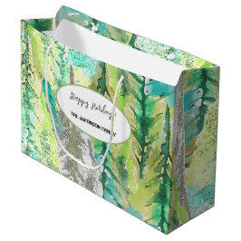 Gepersonaliseerde kleurrijke dennenboom aquarel groot cadeauzakje