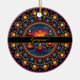 Gepersonaliseerde kleurrijke Diwali Festival Manda Keramisch Ornament