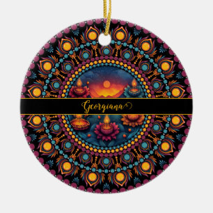 Gepersonaliseerde kleurrijke Diwali Festival Manda Keramisch Ornament