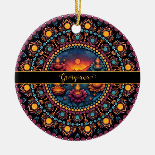 Gepersonaliseerde kleurrijke Diwali Festival Manda Keramisch Ornament (Voorkant)
