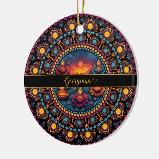 Gepersonaliseerde kleurrijke Diwali Festival Manda Keramisch Ornament (Links)