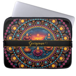 Gepersonaliseerde kleurrijke Diwali Festival Manda Laptop Sleeve