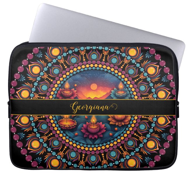 Gepersonaliseerde kleurrijke Diwali Festival Manda Laptop Sleeve (Voorkant)